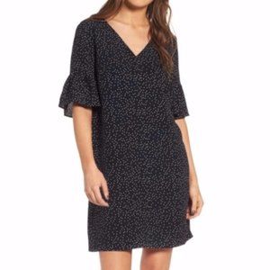 Madewell Black Polka Dot Ruffle Sleeve Shift Dress Size 6 NWOT